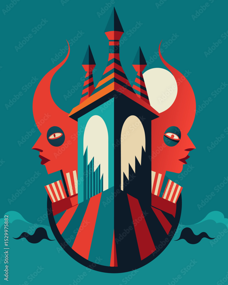 Poster like a distorted funhouse mirror the figures mind reflects the twisted reality instilled in them by 