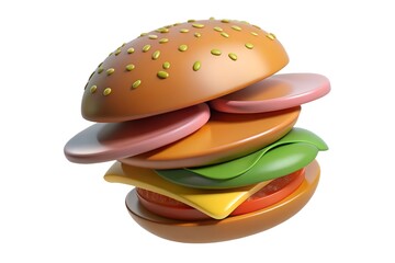 3d render of a disassembled hamburger