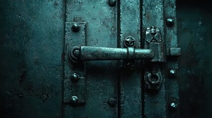 Metal door with latch; textured and aged surface