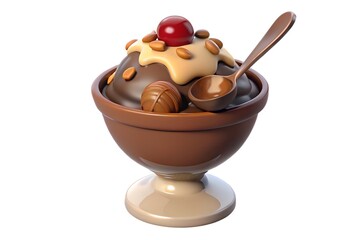 Delicious chocolate ice cream sundae with nuts and cherry
