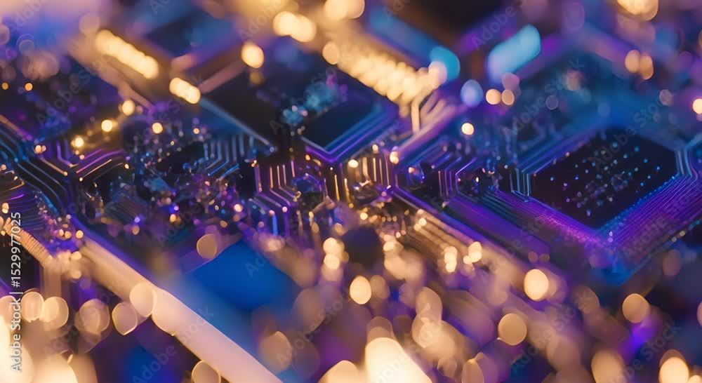 Poster circuitry glow a captivating macro shot of a futuristic circuit board illuminated by vibrant blue li