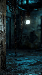 Dark Basement Single Light Bulb Hanging from Chains