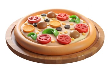 Stylized 3d render of a delicious pizza on wood