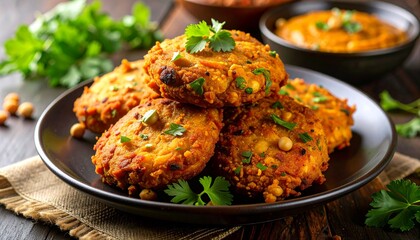 A Plate of Delicious Chickpea Fritters on a Wooden Table