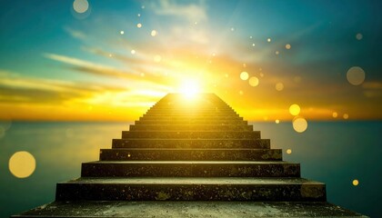 Ethereal Stairway to the Horizon with Radiant Sunburst Effect