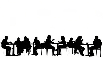 Silhouette of people sitting at tables eating and socializing in a restaurant or cafeteria setting view created with generated ai