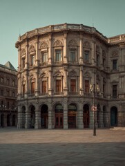 Fototapeta premium A grand, ornate building stands in an empty city square.