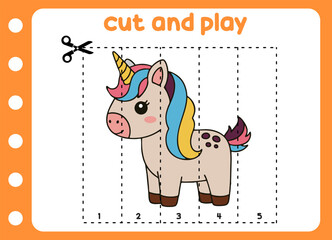 cut and play animal picture cute unicorn  . kids game.