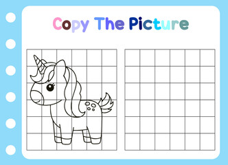 copy the picture of animal. cute unicorn  Educational  for children.