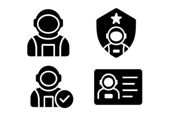 Fototapeta premium Astronaut Icon Set. Solid style icons of astronaut users: profile helmet, mission badge, role icon, astronaut log. Solid style of