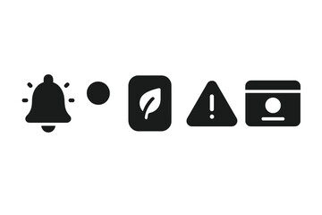 Mindfulness Icon Set. Solid style icons of digital mindfulness reminders: bell with gentle glow, calm notification badge, reminder