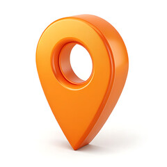 An isolated orange location pin on a white background indicating a specific point on a map or navigation