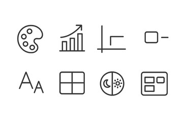 Visualization Customization Icons. Line style icons of visualization customization: color palette, chart style, axis settings,