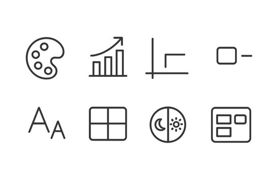 Visualization Customization Icons. Line style icons of visualization customization: color palette, chart style, axis settings,