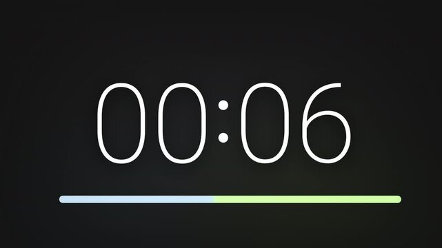 Timer Counter animation with alpha channel, Intro and Streamer overlay, Loading or Starting Screen, 6 Seconds Timer, Ideal for Quiz and Infographics, Animated loading bar below the numbers, boot up.
