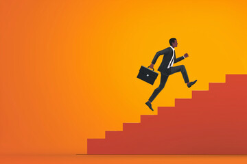 Businessman climbing stairs to success