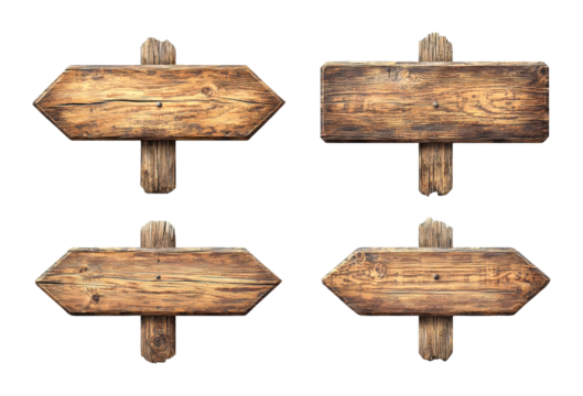 Directional wooden signage display rustic location collection natural environment isolated on transparent background