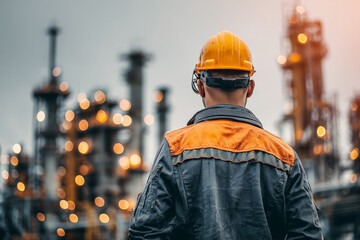 Oil refinery worker from behind