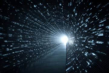 Futuristic tunnel with glowing data streams