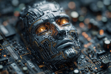 Fototapeta premium Ai humanoid face on circuit board