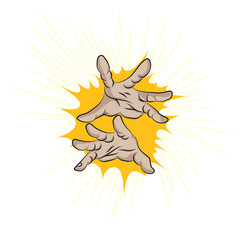 Manga hand with super energy. Anime hands vector.
