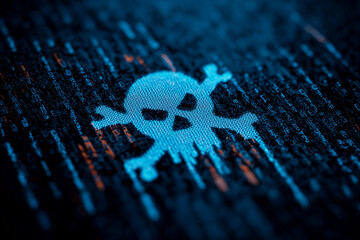 Cyber attack skull on code background