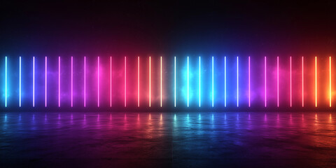Sleek black background with vibrant blue, purple, and pink neon stripes in horizontal lines. Smooth gradients and glowing hues create a dynamic, futuristic, and captivating aesthetic