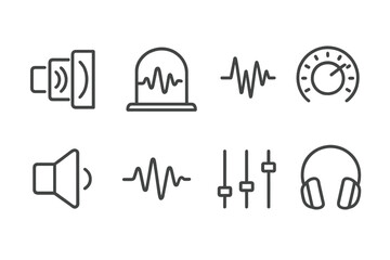 Sound Effect Icons. Line style icons for sound effects: echo, reverb, distortion, volume knob, speaker, sound wave, mixer,