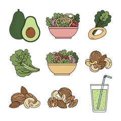 Organic Healthy Food Diet Icons Set