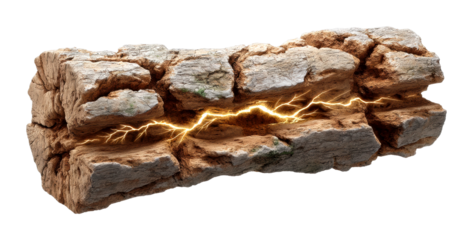 Stone block with lightning inside — fantasy texture isolated on transparent background