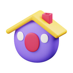 Charming 3D House Icon: Purple, Yellow, and Red Design Element for Websites and Apps