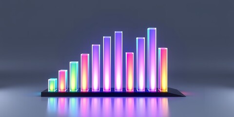 Illuminated bar graph with ascending columns in vibrant colors against a dark background