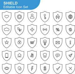 Shield Icon Set. Security, Protection, Line Style Symbol