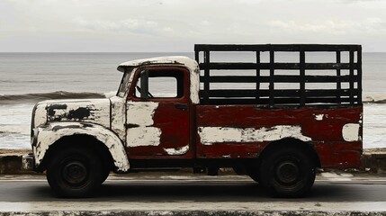 Vintage truck by the ocean: rustic charm meets coastal scenery