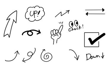 手書き矢印とチェックマークのイラスト素材セット