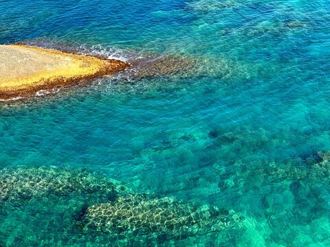 Mediterranean sea amazing turquoise water aerial view.