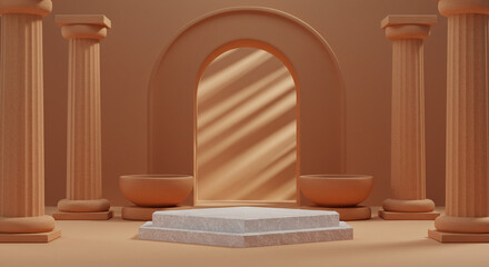 Elegant Minimalist Podium with Columns and Archway for Product Display