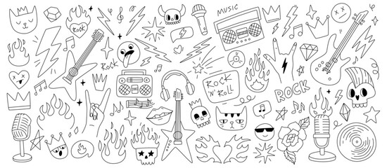 Hand-Drawn Music-Themed Doodles Featuring Rock and Roll Elements