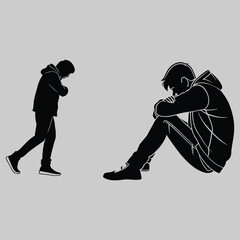 a person hugging themselves silhouette vector design art and illustration