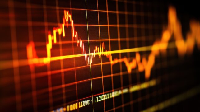 A dynamic graph with vibrant red and orange lines against a dark background, showcasing fluctuating data trends in a visually striking manner
