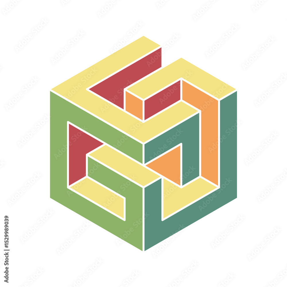 Poster abstract isometric cube design. interlocking pastel shapes create a visually engaging, complex yet b