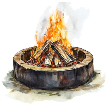 Fire Pit, watercolor vector, isolated on a white background.