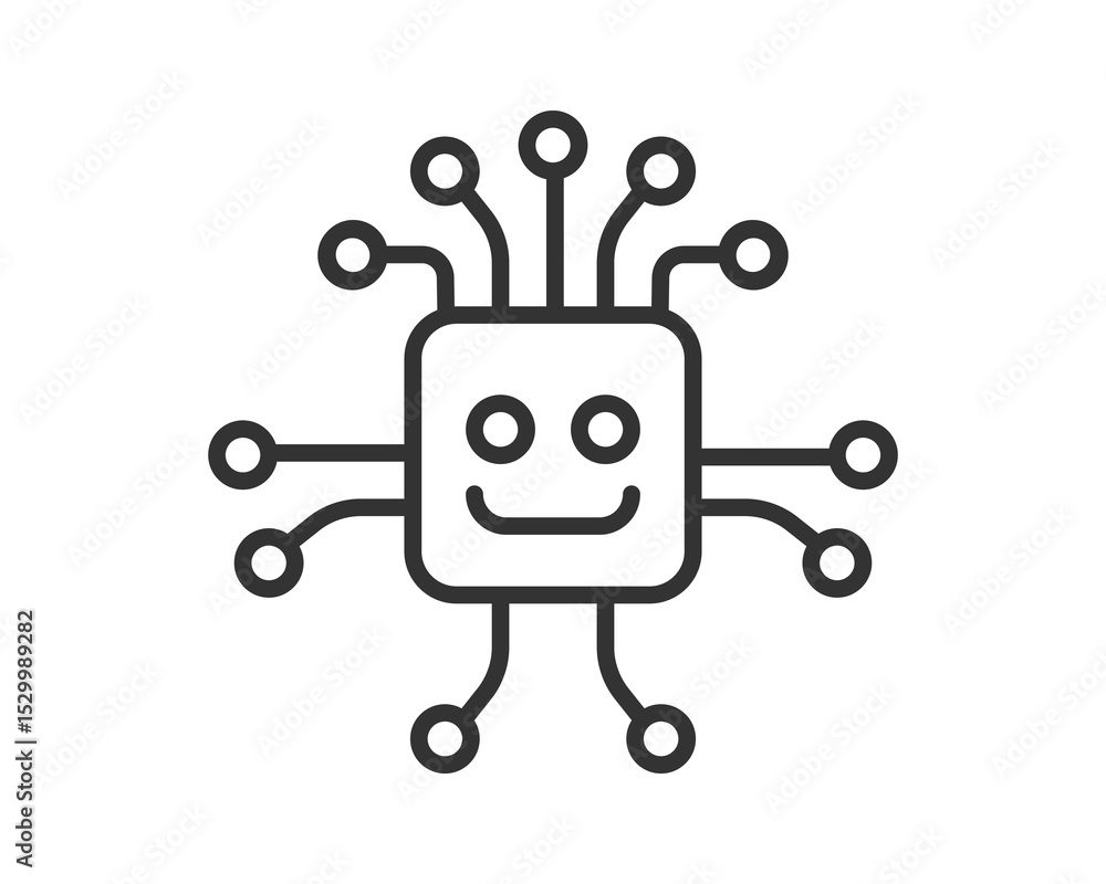 Fototapete happy microchip icon. represents ai, artificial intelligence, modern tech, and computer science. gre
