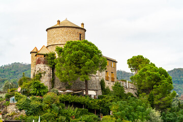 Medieval stone castle Castello di San Giorgio in Camogli, Liguria, Italy