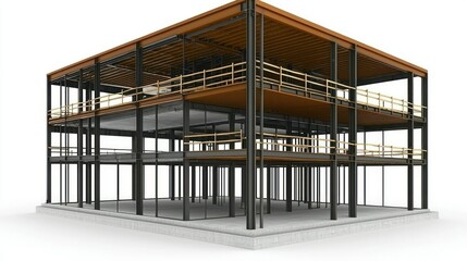 Obraz premium Steel frame building under construction on concrete base