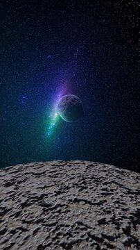 Paysage spatial avec plan&egrave;te et n&eacute;buleuse color&eacute;e