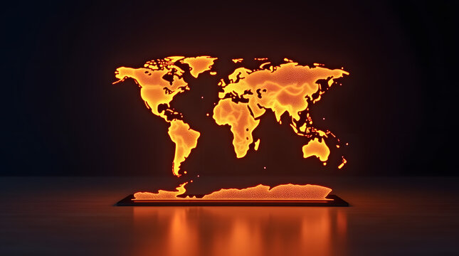 D&eacute;coration de bureau lumineuse ou lampe en carte du monde isol&eacute; sur fond noir 