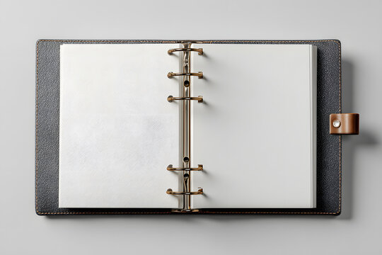 blank open notebook / ring binder isolated over a transparent background, business stationery, school, art, or craft supply, top view / flat lay for your scenes, copyspace