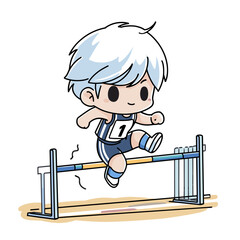 vector character jumping over sports obstacle on white background.Generative AI