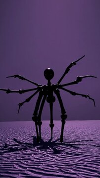 Silhouette humano&iuml;de araign&eacute;e sous lumi&egrave;re violette